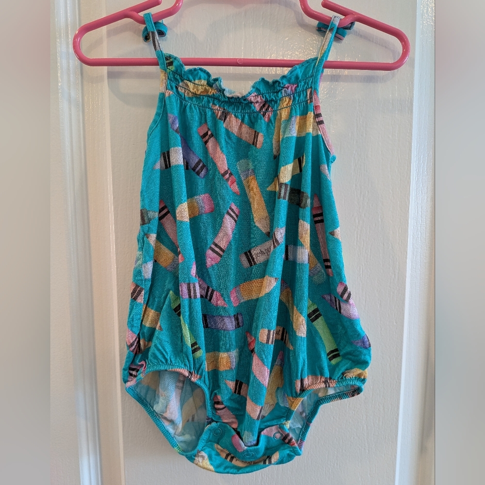 Posh Peanut Back To School Crayon Bubble Romper Teal Bamboo Bodysuit Size 18M
